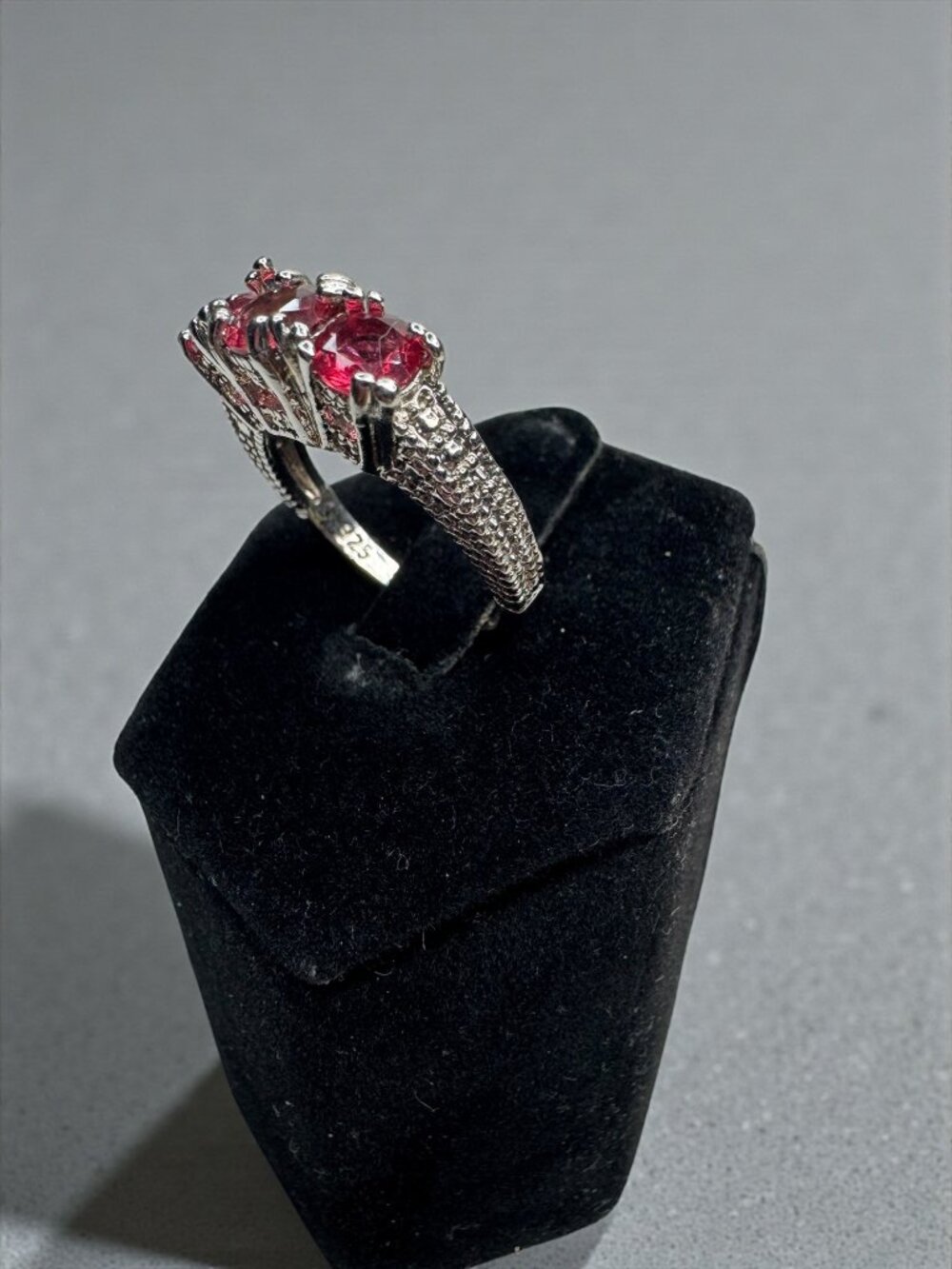 Triple Pink Crystal Cocktail Ring Silver Tone Statement Ring Size 7.25